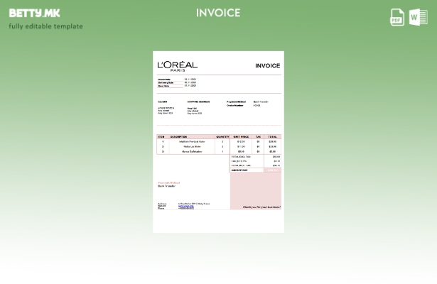 Шаблон за фактура во модерен стил на САД L’oreal Paris